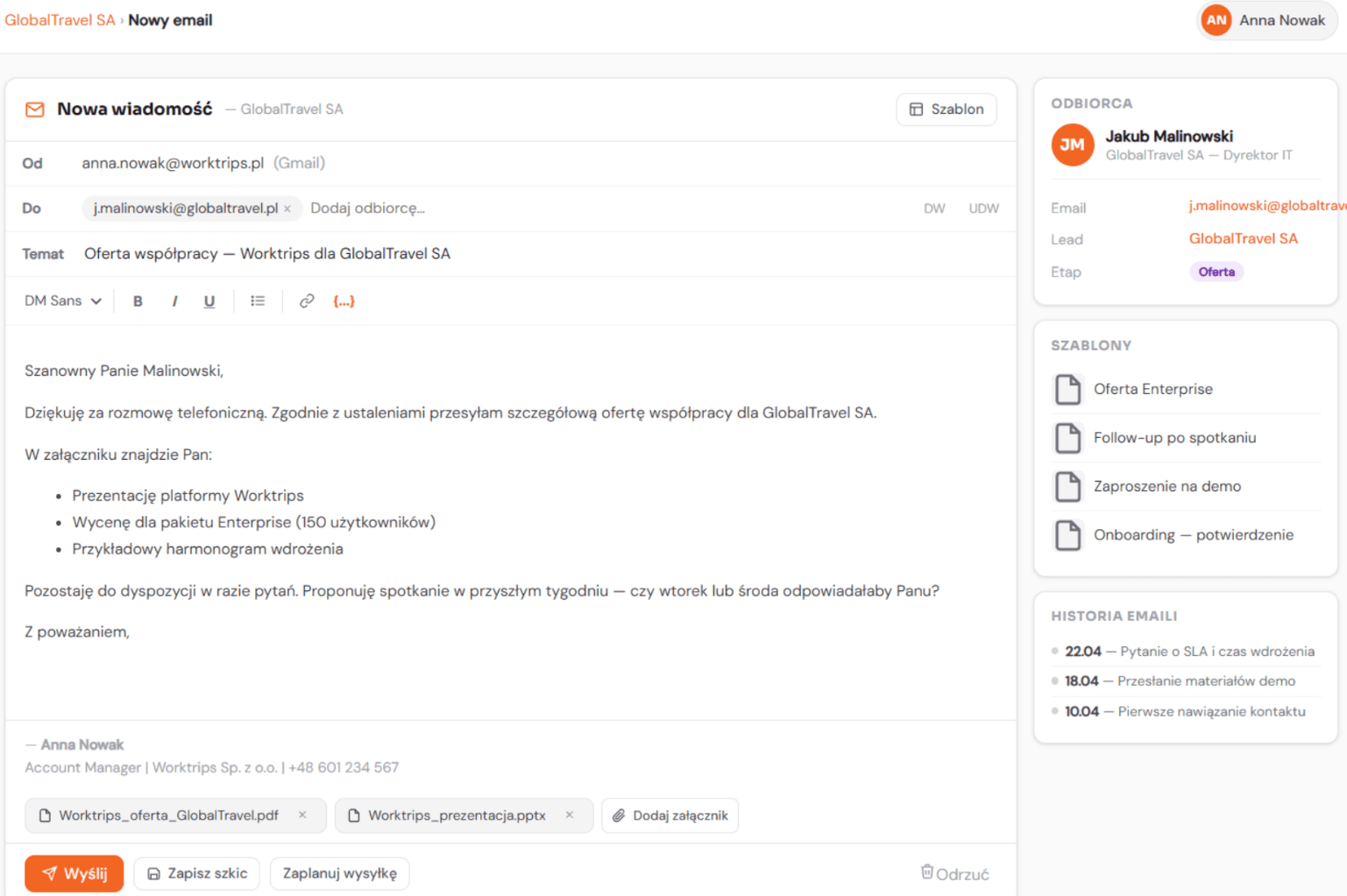 Komunikacja email w kontekście klienta w x-CRM