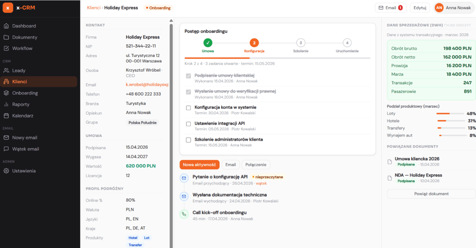 Karta klienta z historią i danymi w x-CRM
